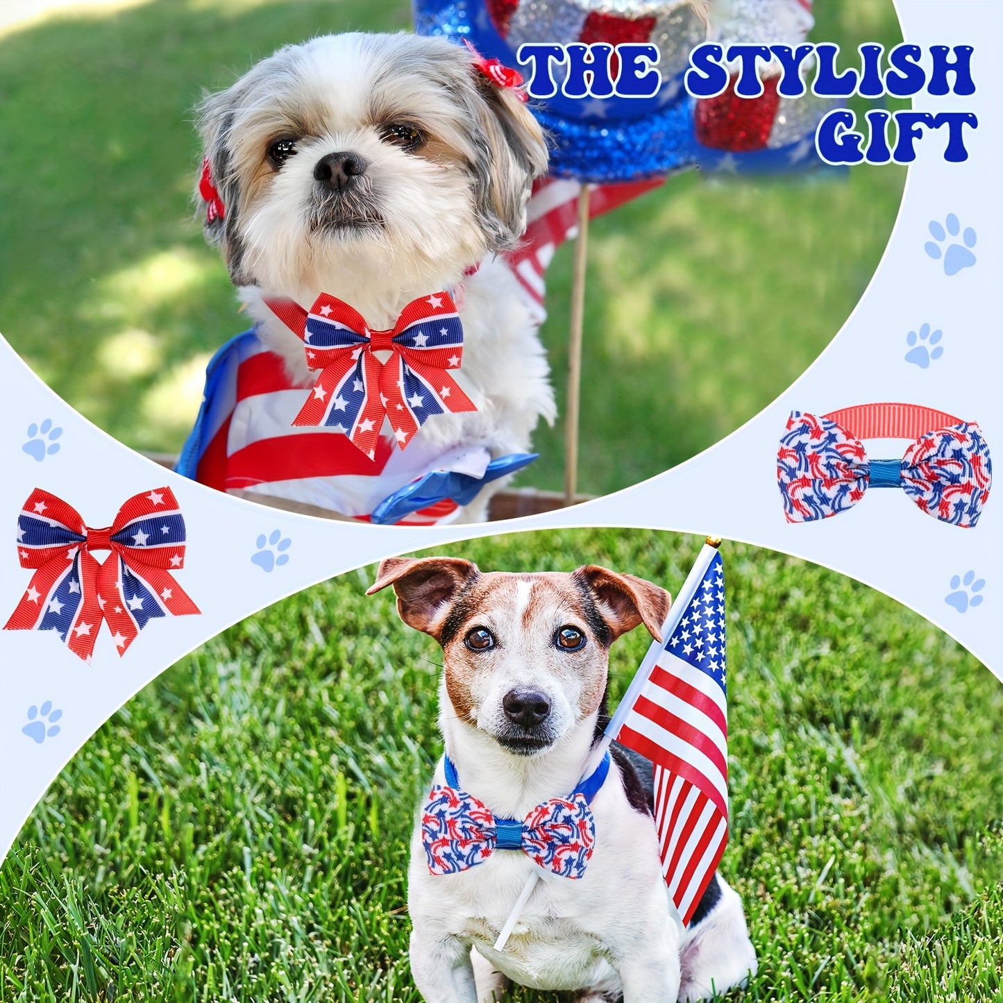 Patriotic Adjustable Dog Bow Tie Collar Set for Festive Pets