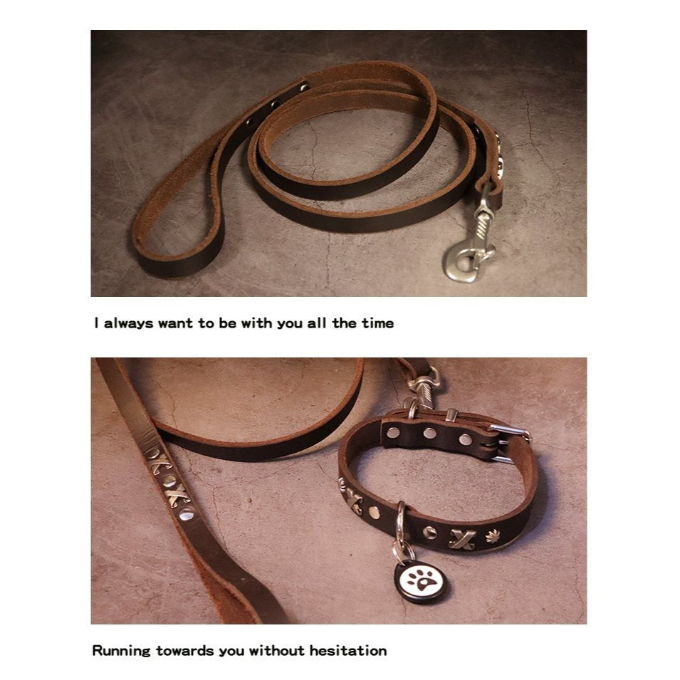 Heavy Duty Dog Training Leash Handmade Retro Rivet Design