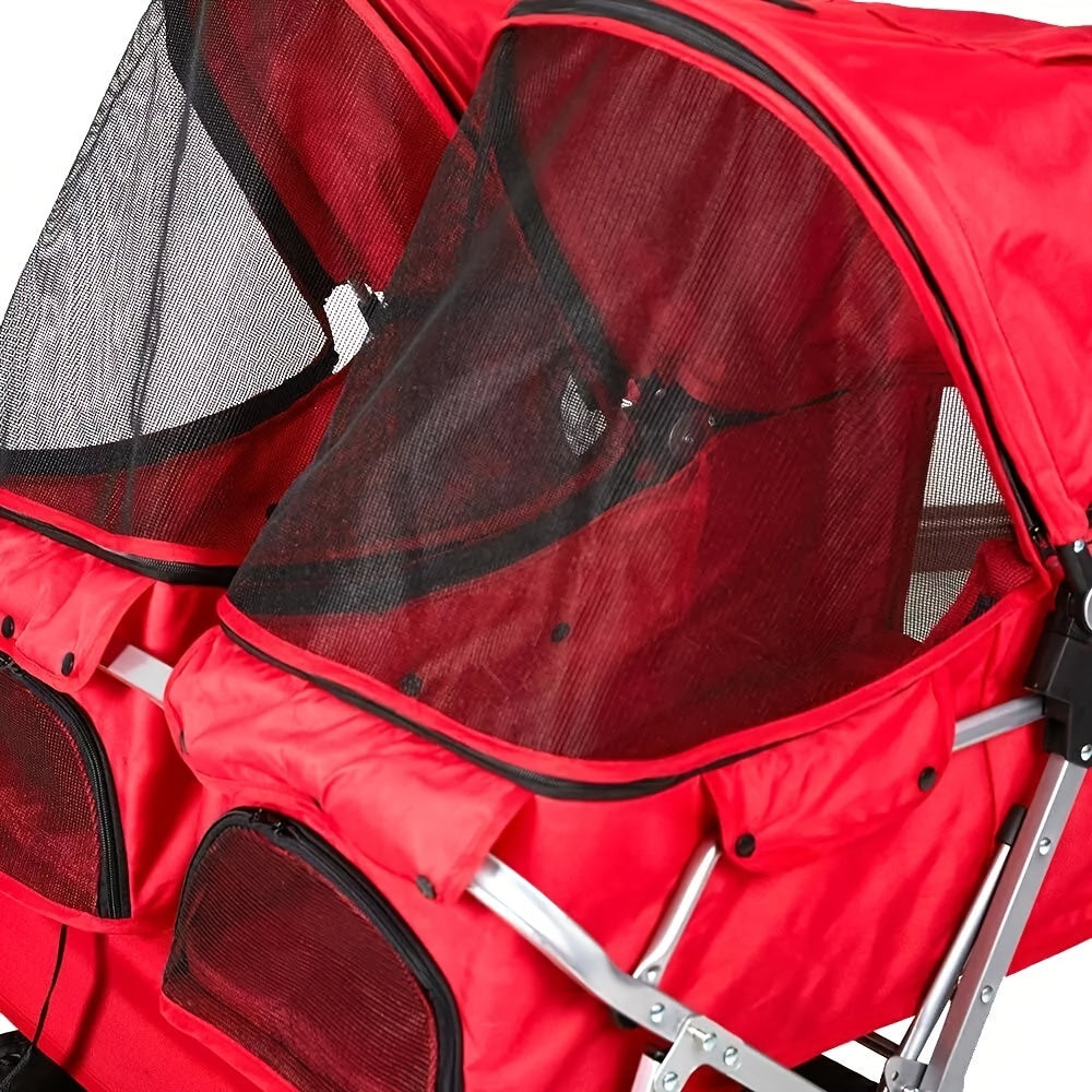 Folding 4-Wheel Double Pet Stroller - Twin Carrier Pushchair