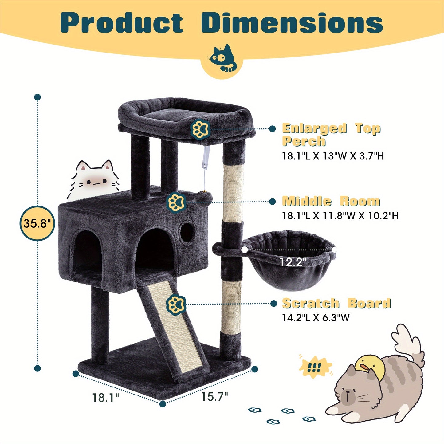 WEWAY Multi-Level Cat Tree Tower with Scratching Posts and Hammock