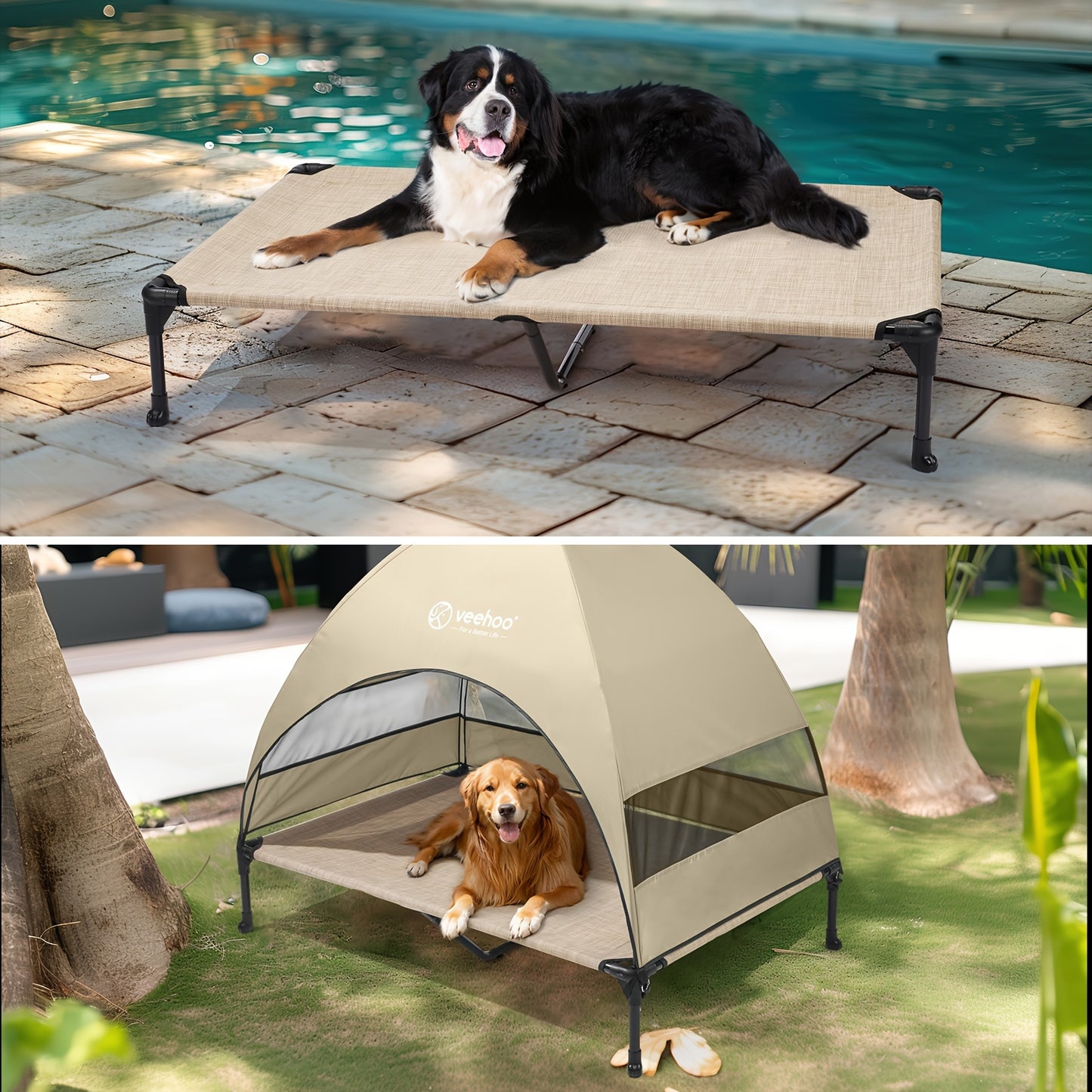 Veehoo Elevated Cooling Dog Bed with Removable Canopy