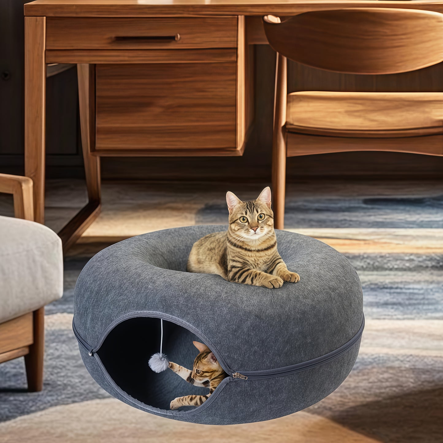 Cat Tunnel Bed And Indoor Cat Hideout Donut Cave 20-24 Inch