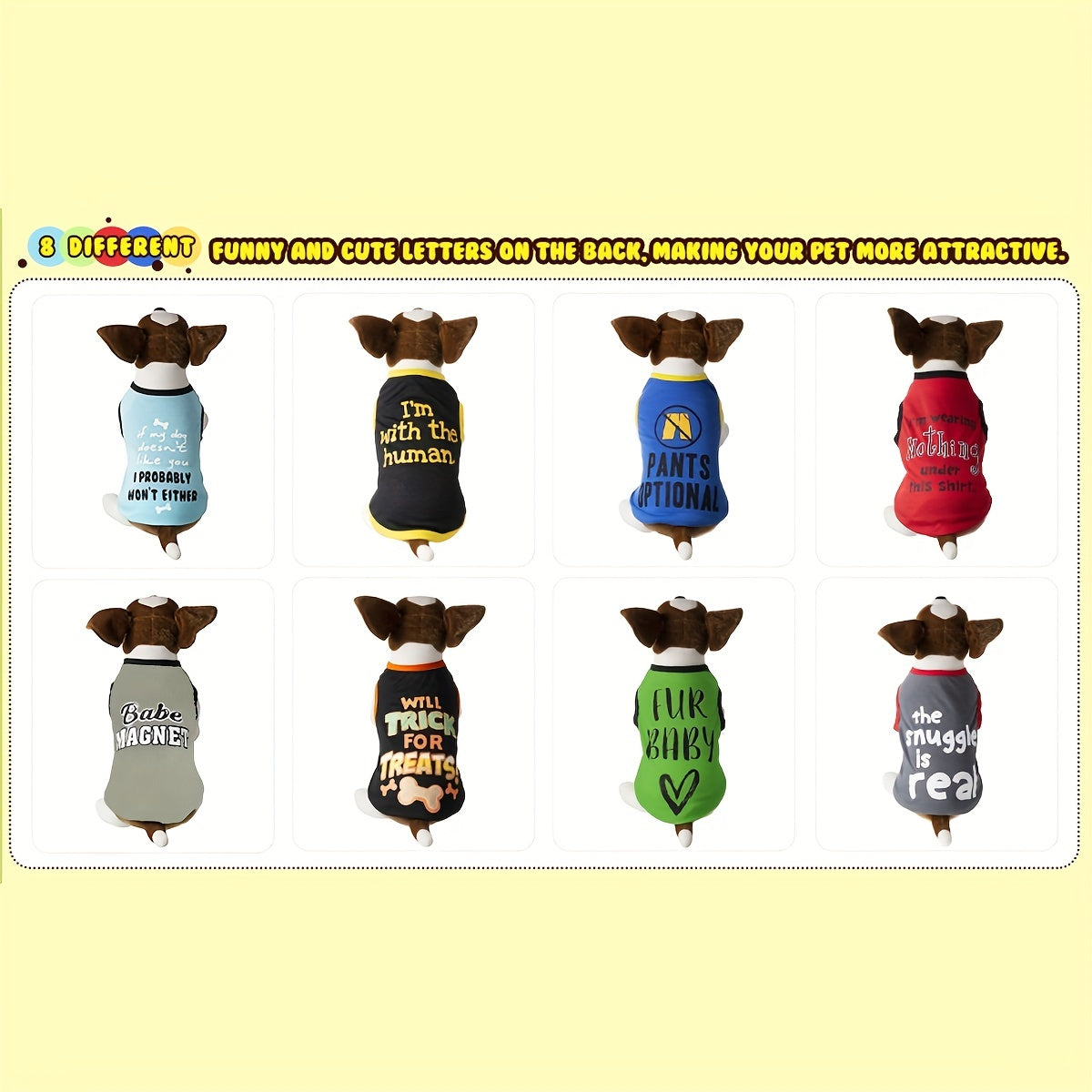 8pcs Lightweight Stylish Dog Shirts For Pet Outdoor Playing