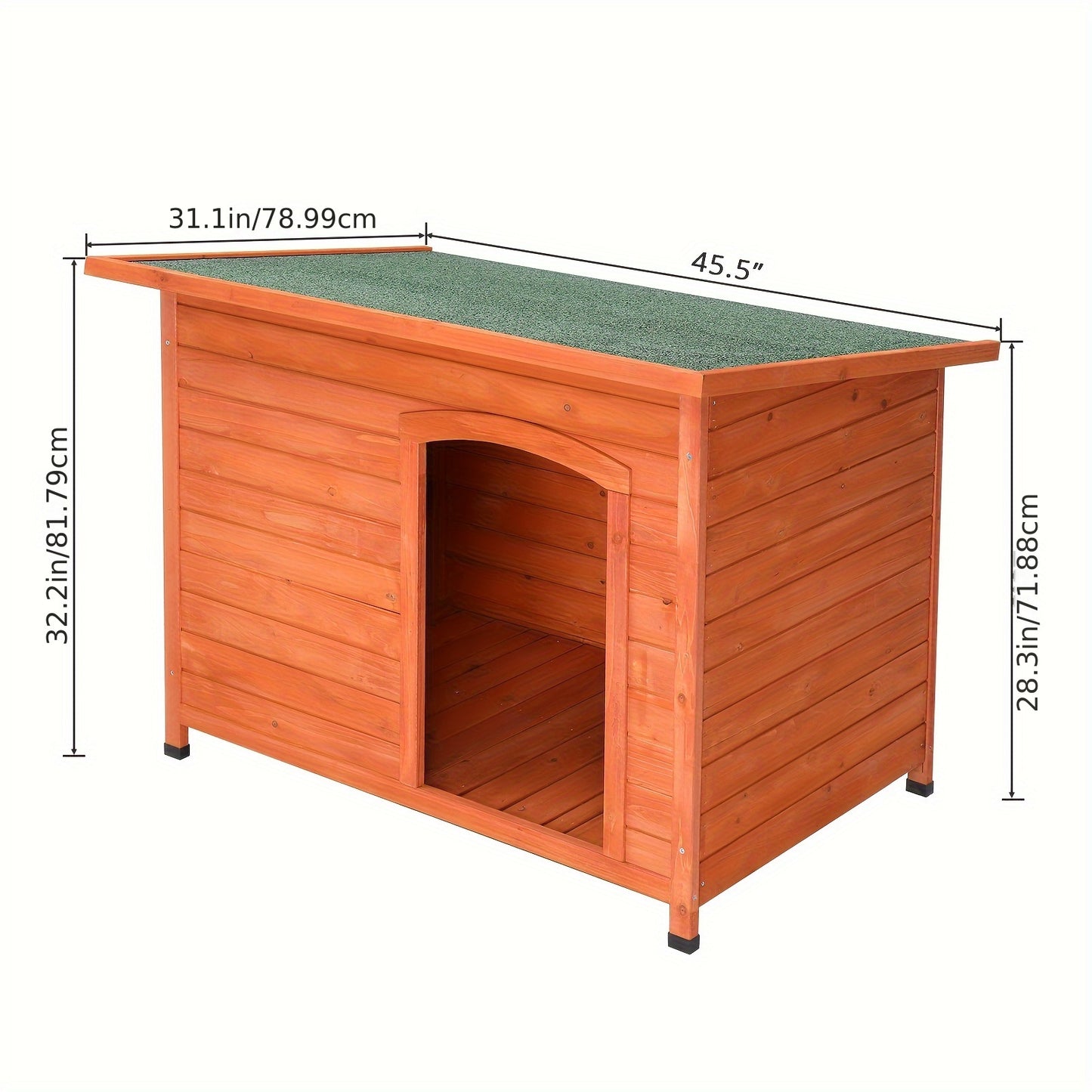 Waterproof Wooden Dog House with Hinged Roof and Raised Floor