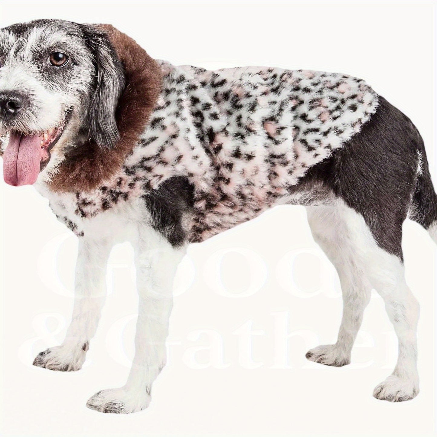 Trendy Cheetah Pattern Mink Dog Coat with Faux-Fur Collar