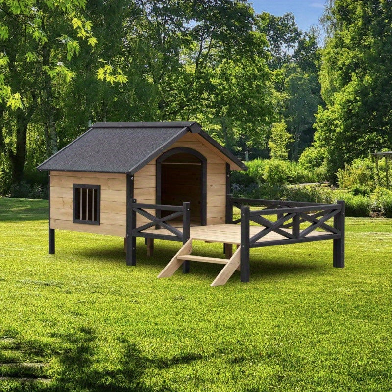 Wooden Dog Kennel with Porch for Outdoor Comfort and Style
