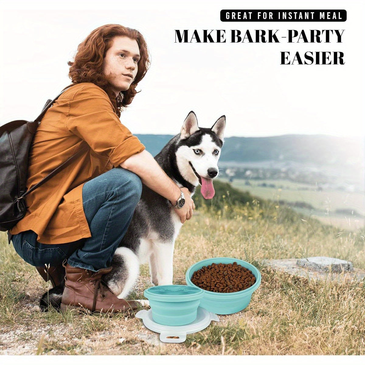 30oz Airtight Collapsible Dog Bowls with Lids, 2 Pack