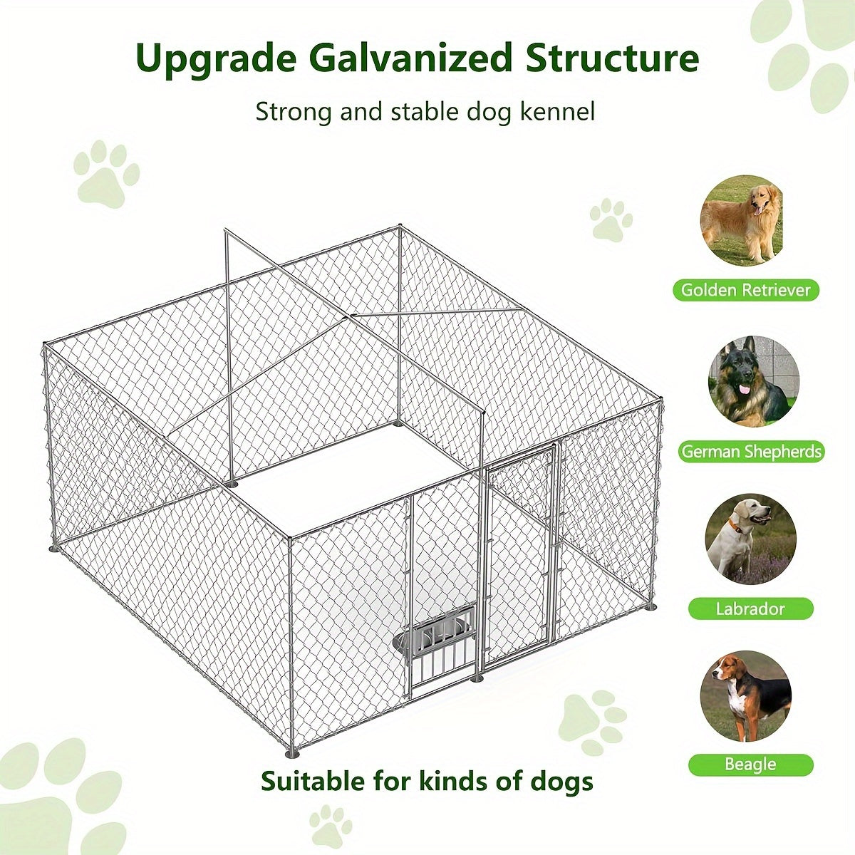 Durable Outdoor Dog Kennel with UV-Resistant Roof and Feeding Bowls