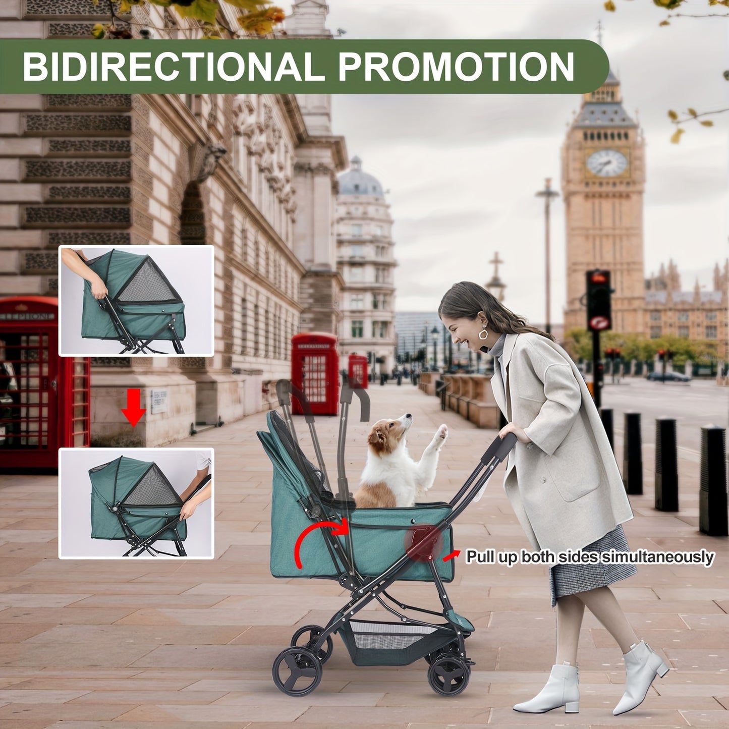 Medium-Sized 50 Pound Dog Stroller With 360 Front Wheels
