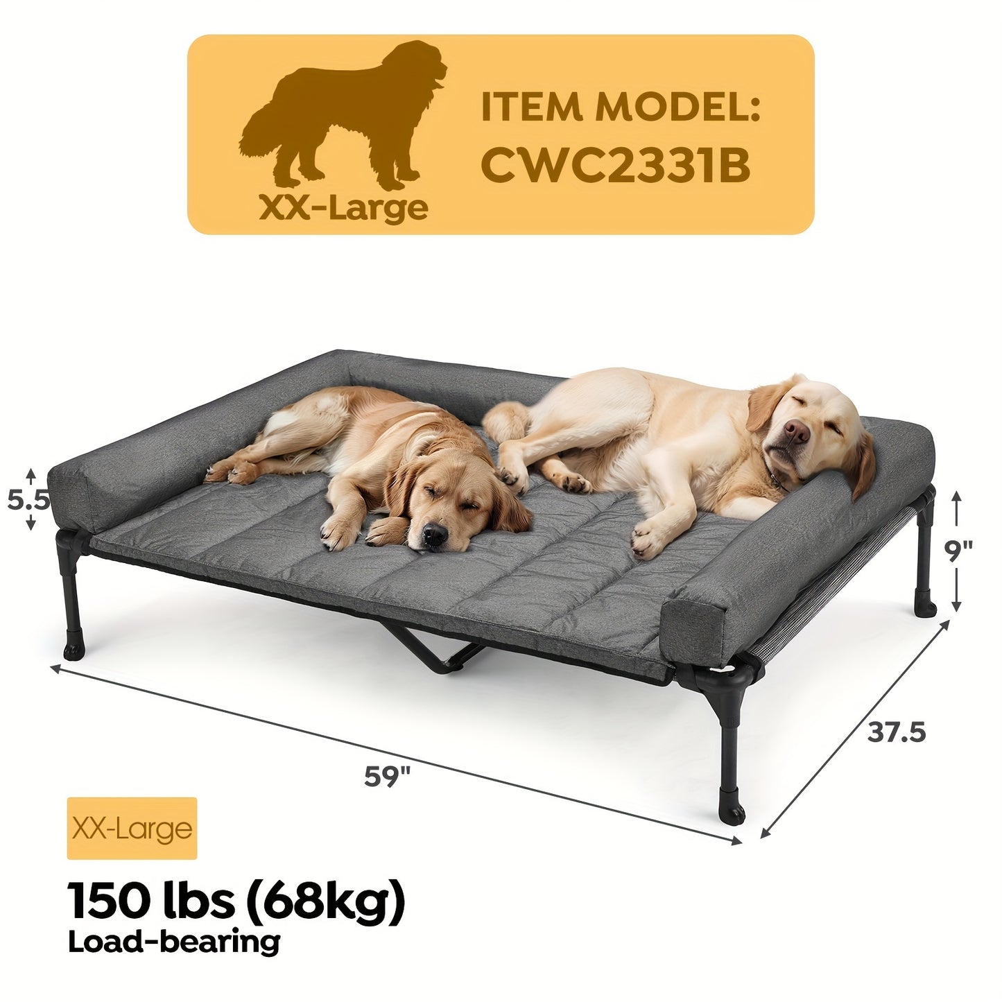 Veehoo Cooling Elevated Dog Bed with Removable Pillow-Top Mat