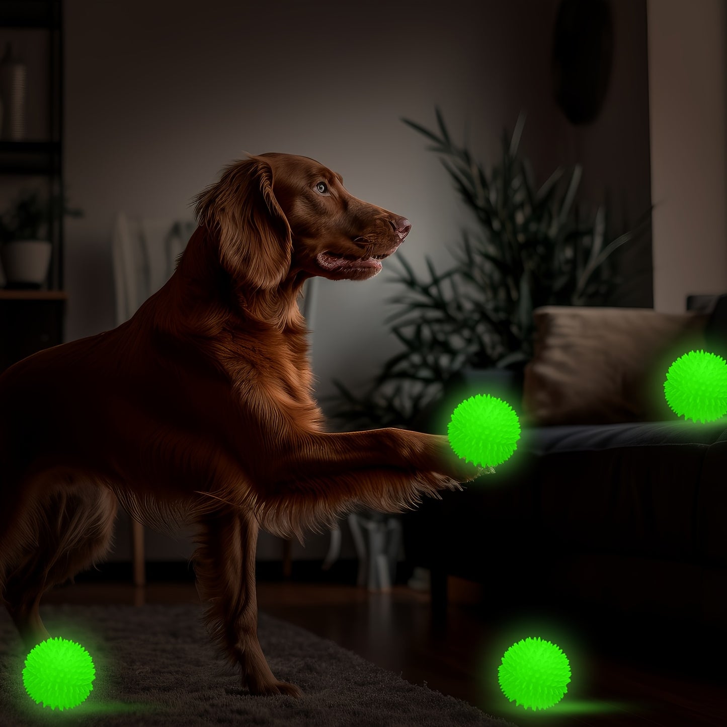 4pcs 3.15 Inch Glow In The Dog Balls Light Up Spiky Chew Toys