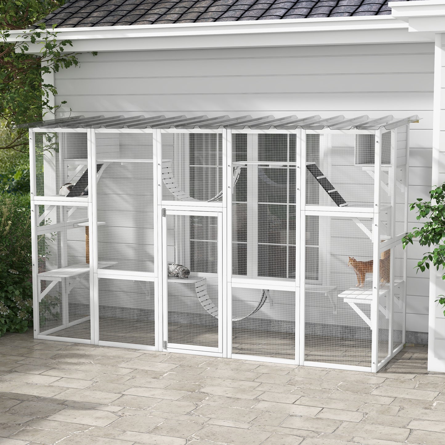 Outdoor Cat Catio Playground with Weather Protection and Shelves