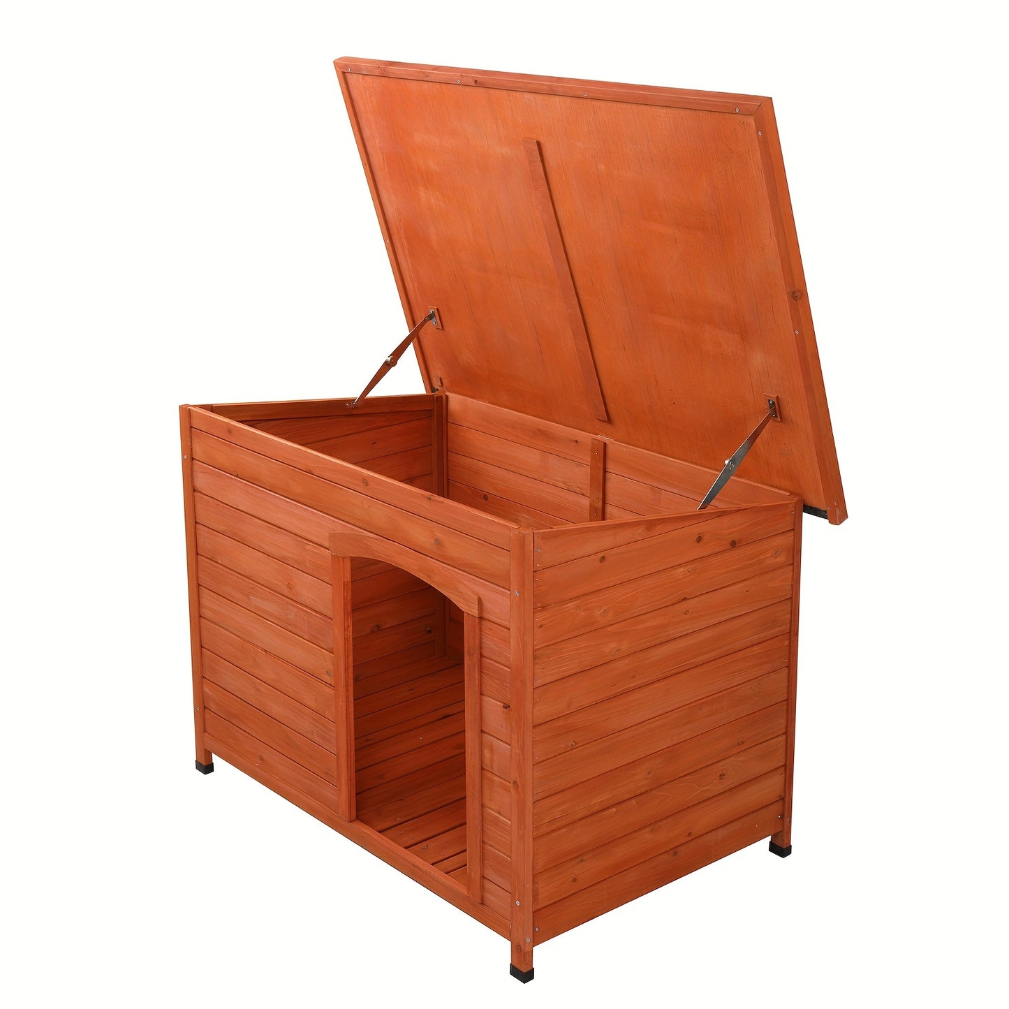 Waterproof Wooden Dog House with Hinged Roof and Raised Floor