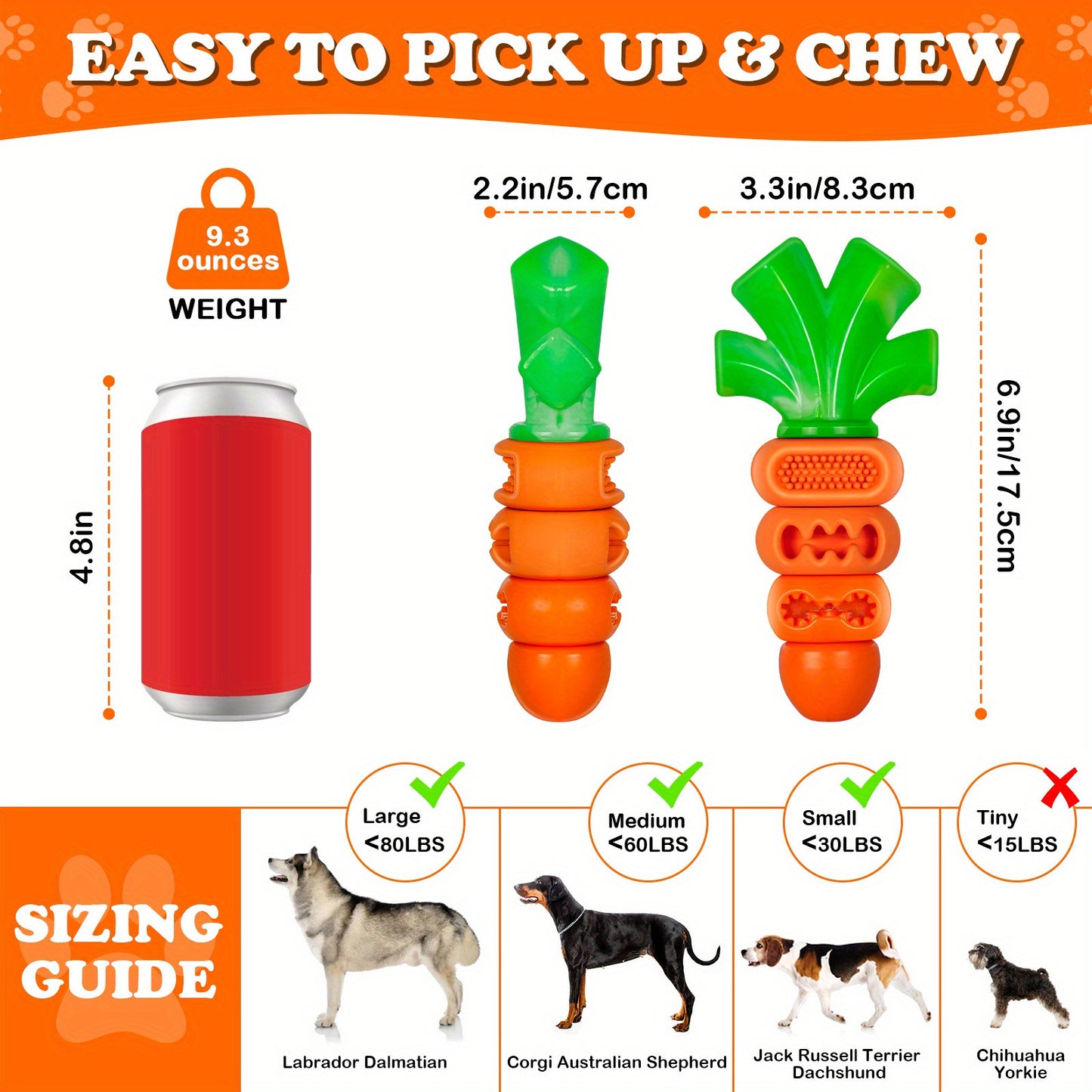 Indestructible Dog Chew Toy Carrot Shape Stress Relief Durable Nylon