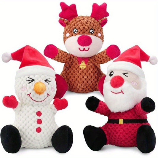 Santa Claus Moose Snowman Plush Dog Chew Toys Pack