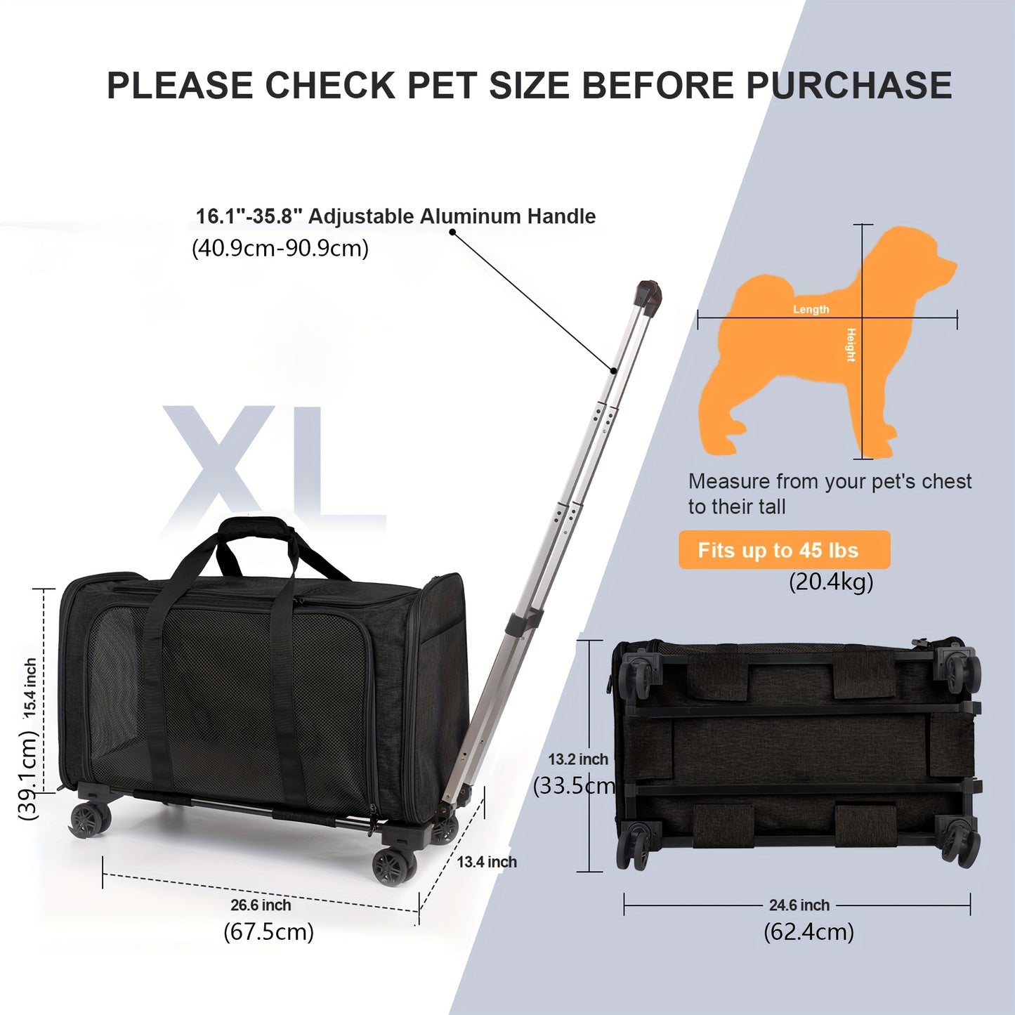 Airline Approved Pet Bag with Smooth Sliding Wheels