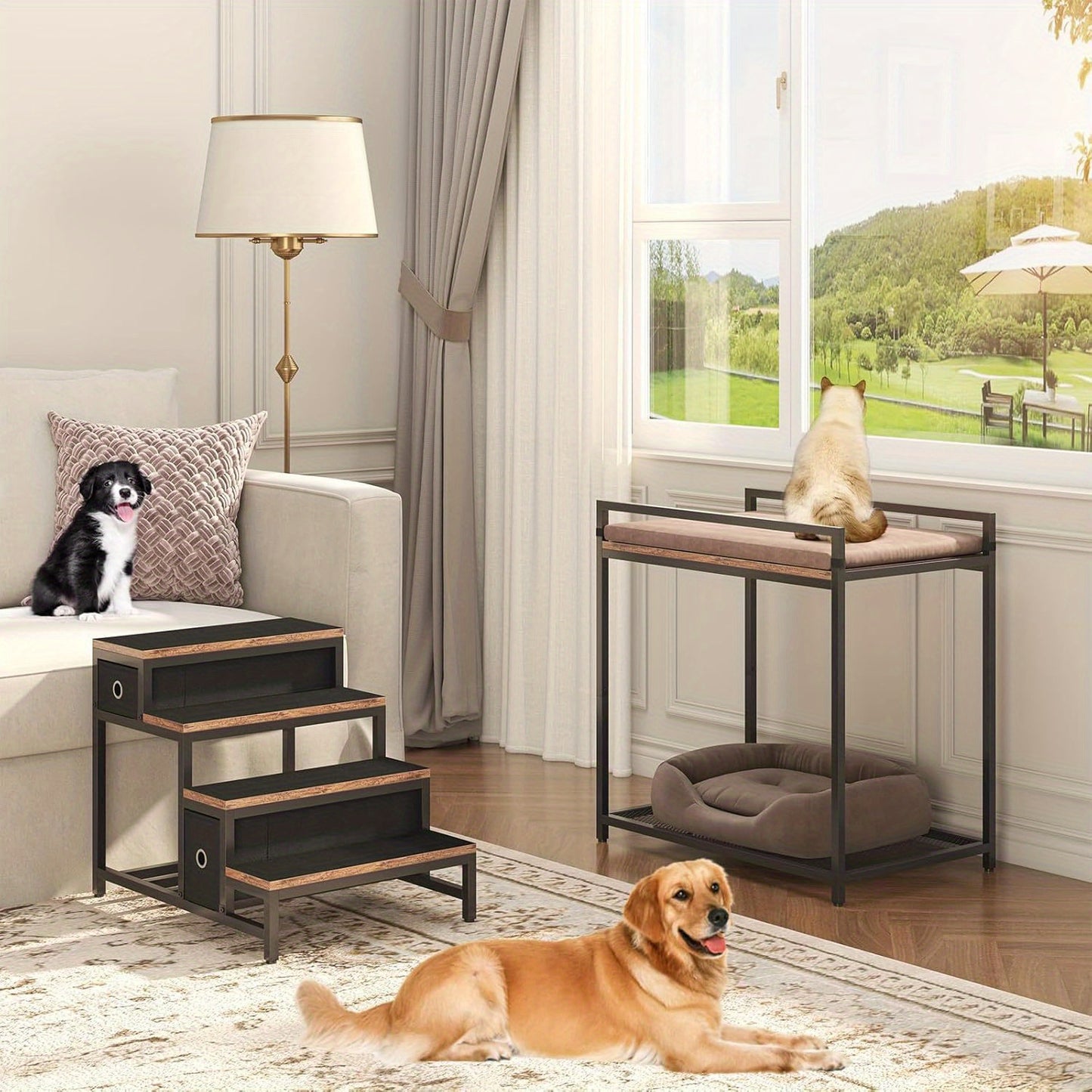 Pet Bunk Bed with Stairs and Storage for Dogs and Cats