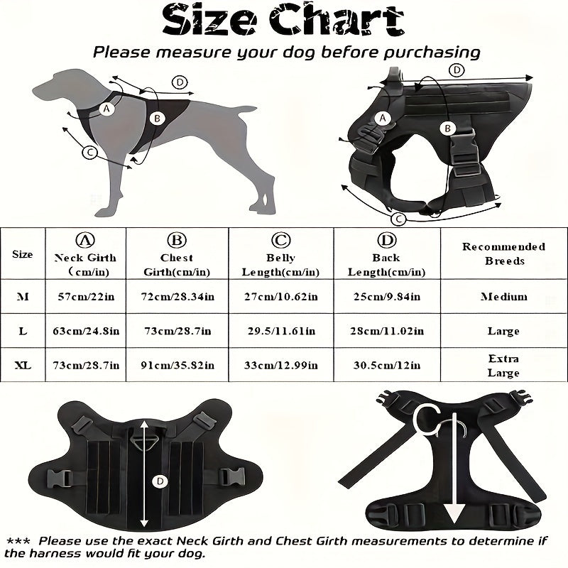 Tactical Dog Vest - Water-Resistant Outdoor Harness for Medium Dogs