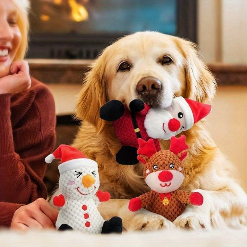 Santa Claus Moose Snowman Plush Dog Chew Toys Pack