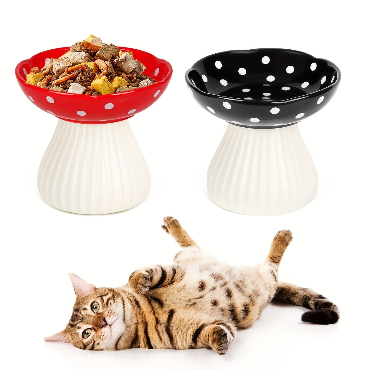 Ceramic Elevated Cat Bowls Set for Comfortable Dining Experience
