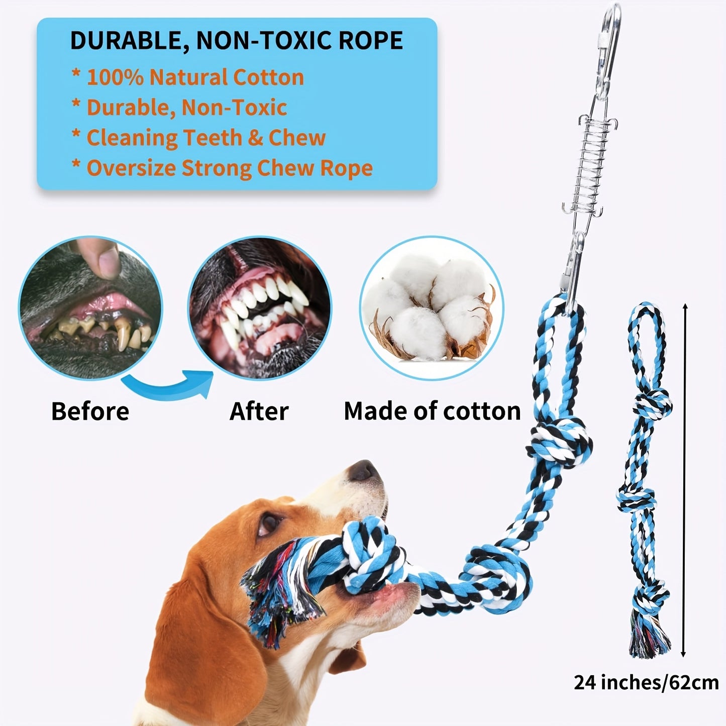 Blue Nylon Bungee Cord Interactive Dog Teaser Wand