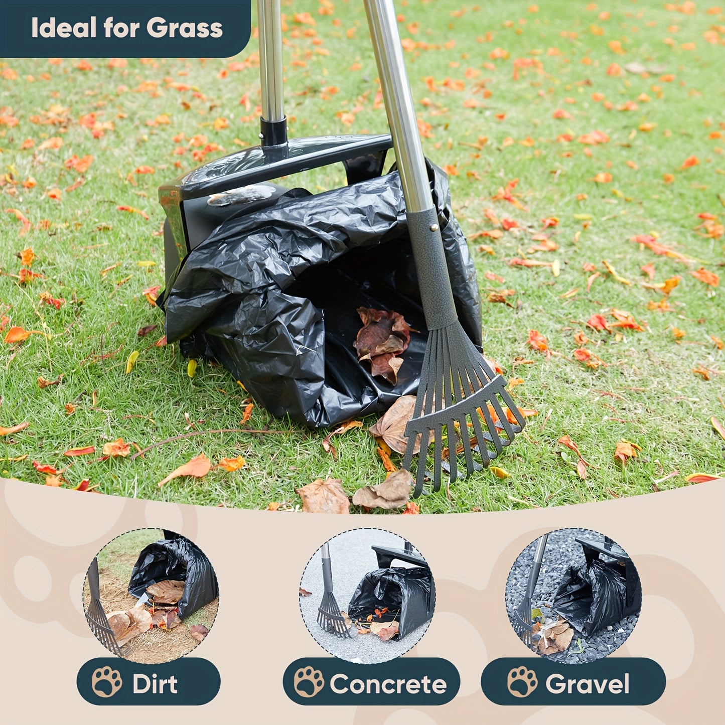 Rotating Dog Poop Picker Kit with Rake and Waste Bags