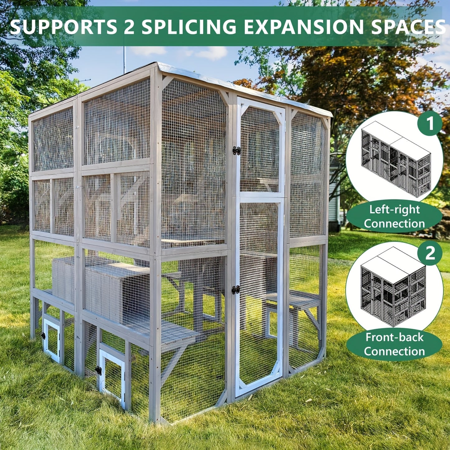 Large Outdoor Cat Catio Enclosure With Multiple Access Points