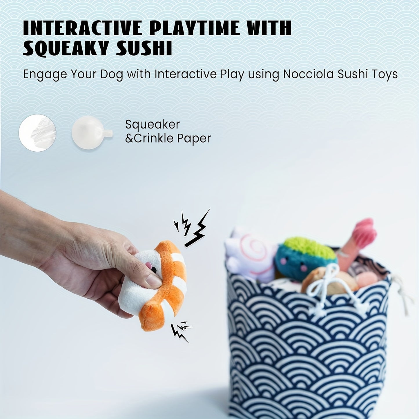 Nocciola Sushi Plush Dog Toys Set with Squeaky Chew Toys
