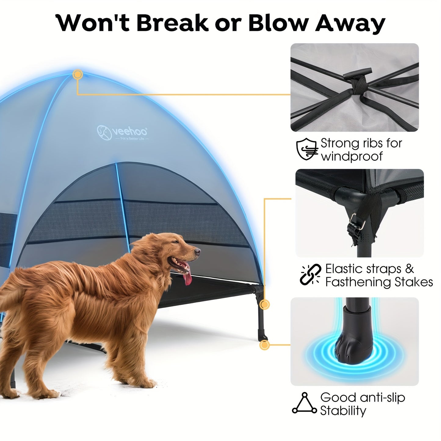 Veehoo Elevated Cooling Dog Bed with Removable Canopy