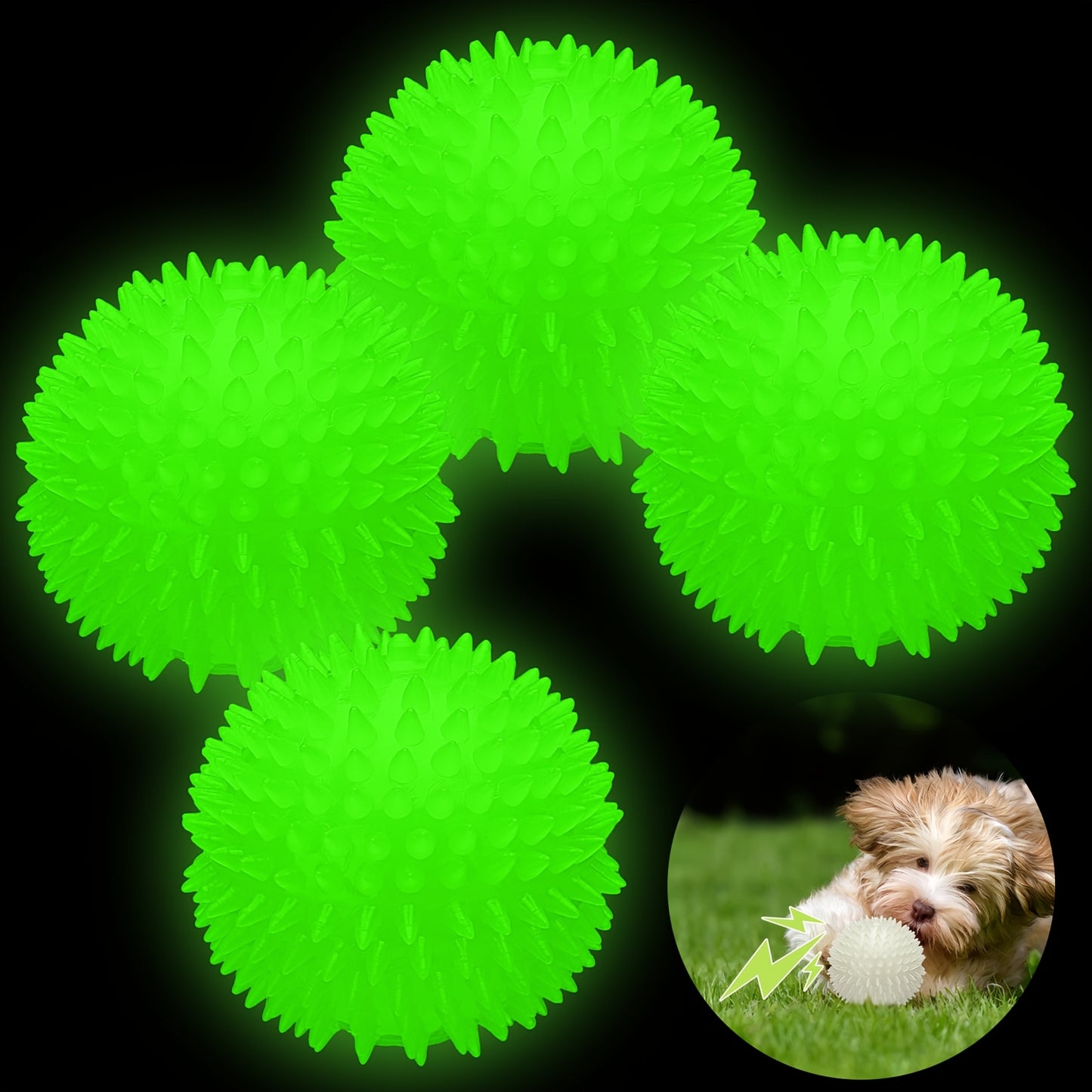 4pcs 3.15 Inch Glow In The Dog Balls Light Up Spiky Chew Toys