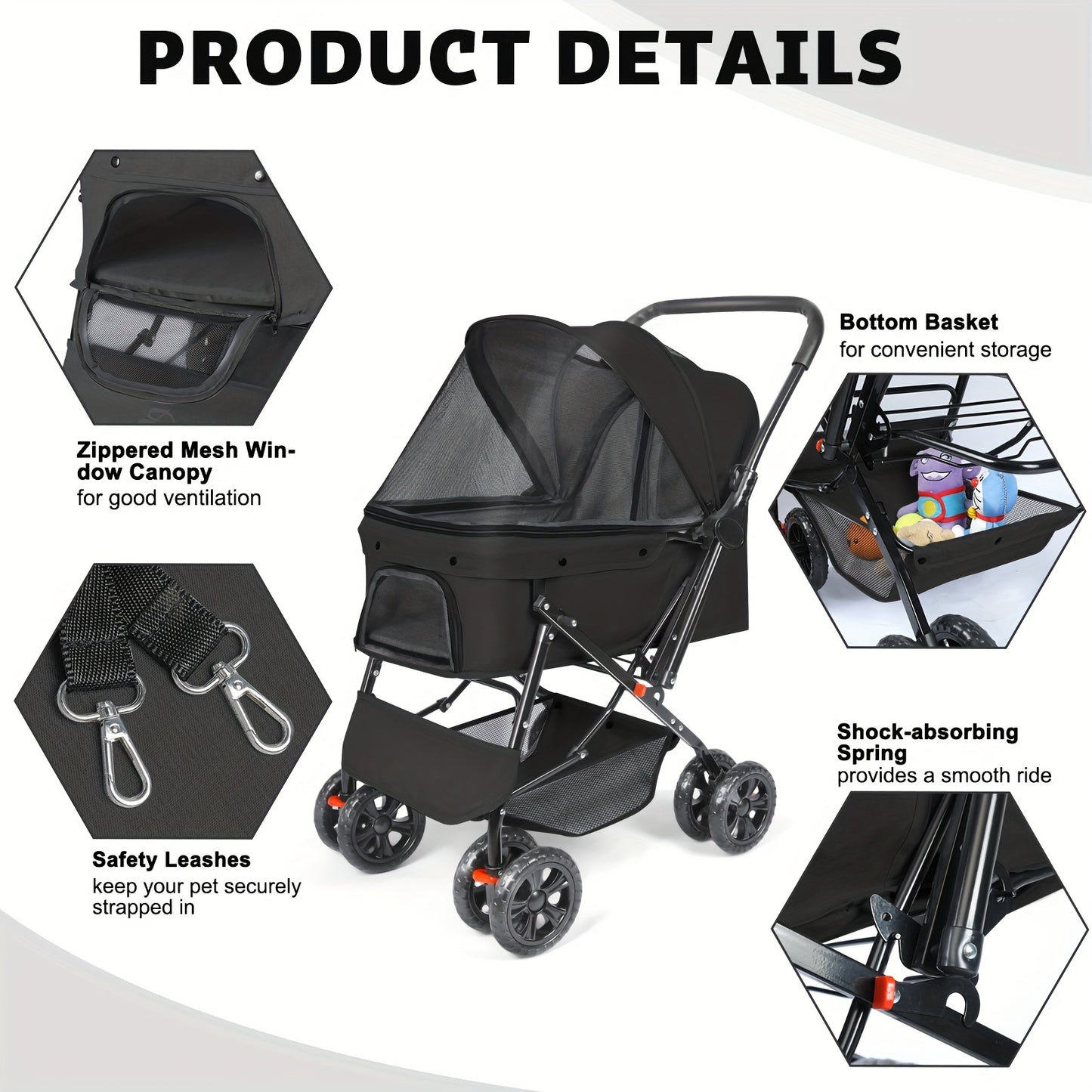Medium-Sized 50 Pound Dog Stroller With 360 Front Wheels