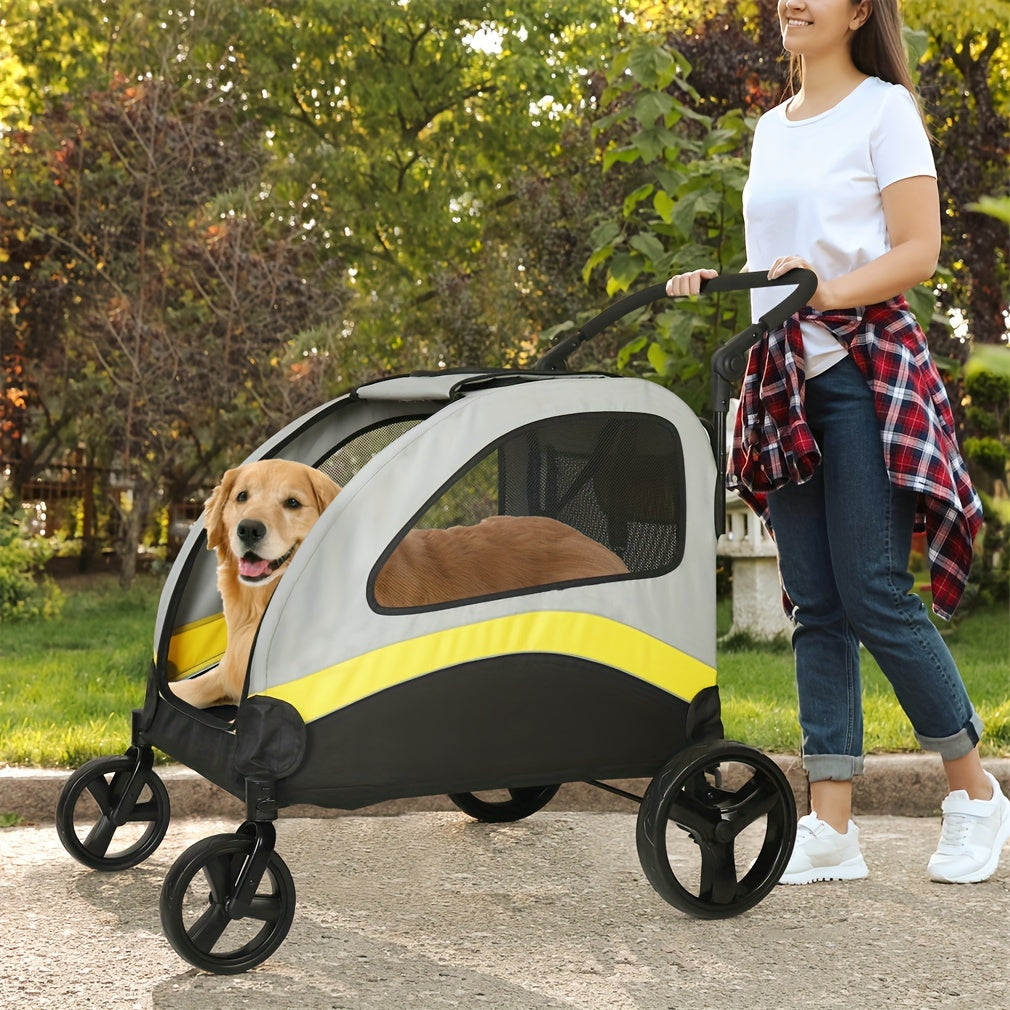 Foldable Dog Stroller Carrier with Lockable Wheels for Travel