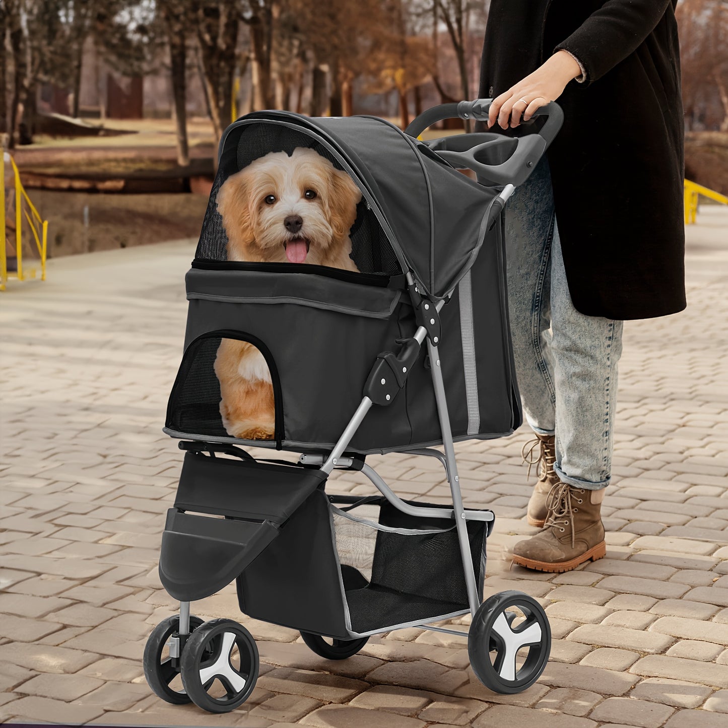 MoNiBloom 3-Wheel Folding Dog Stroller with Convenient Storage