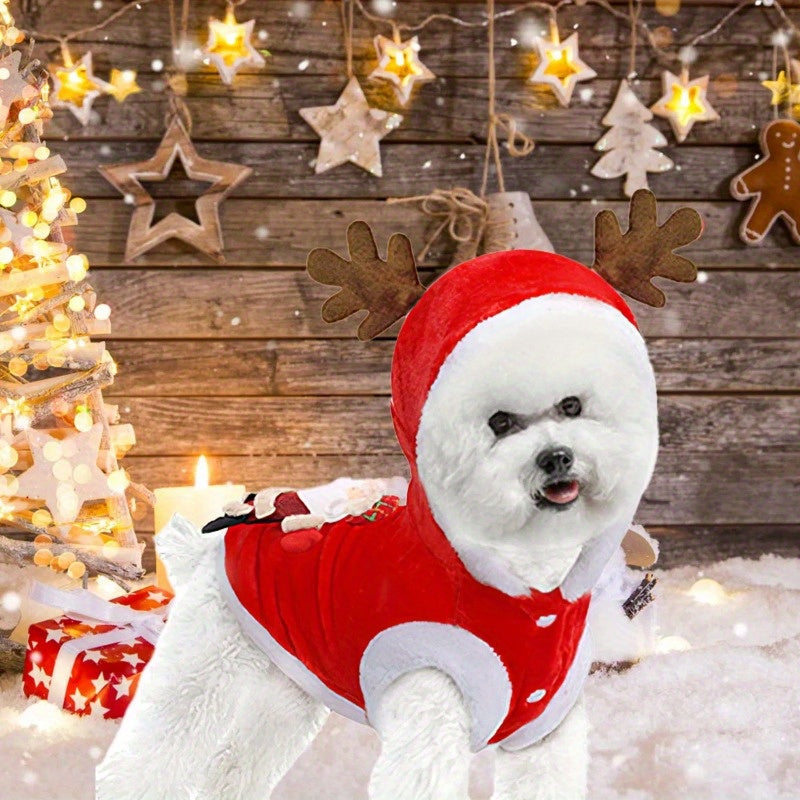 Festive Pet Santa Claus Reindeer Antlers Costume for Holidays