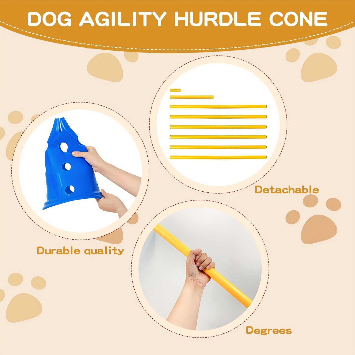 Dog Agility Hurdle Cone Set with 12 Cones and 6 Rods