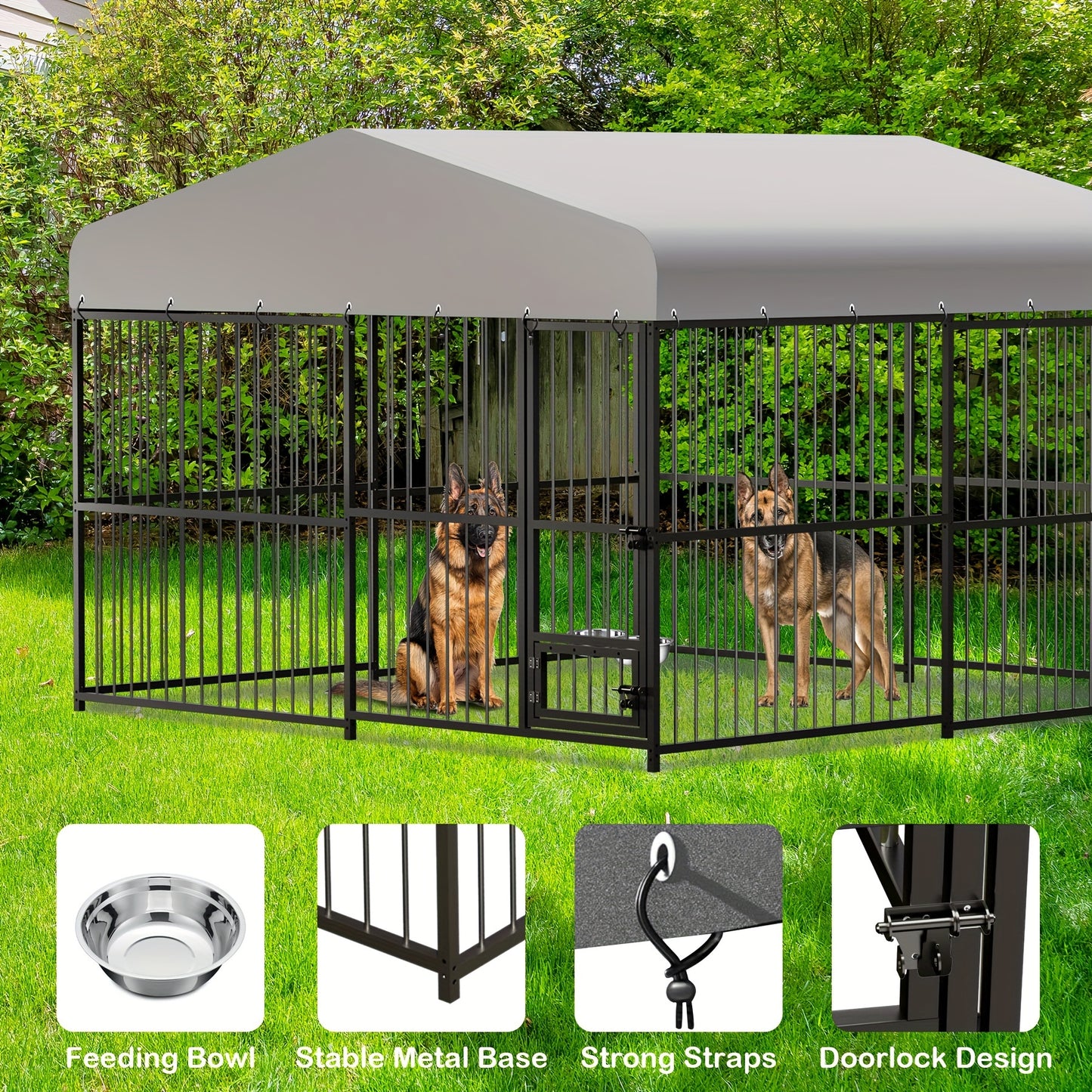 Heavy Duty Outdoor Dog Kennel with Waterproof Cover and Safety Locks