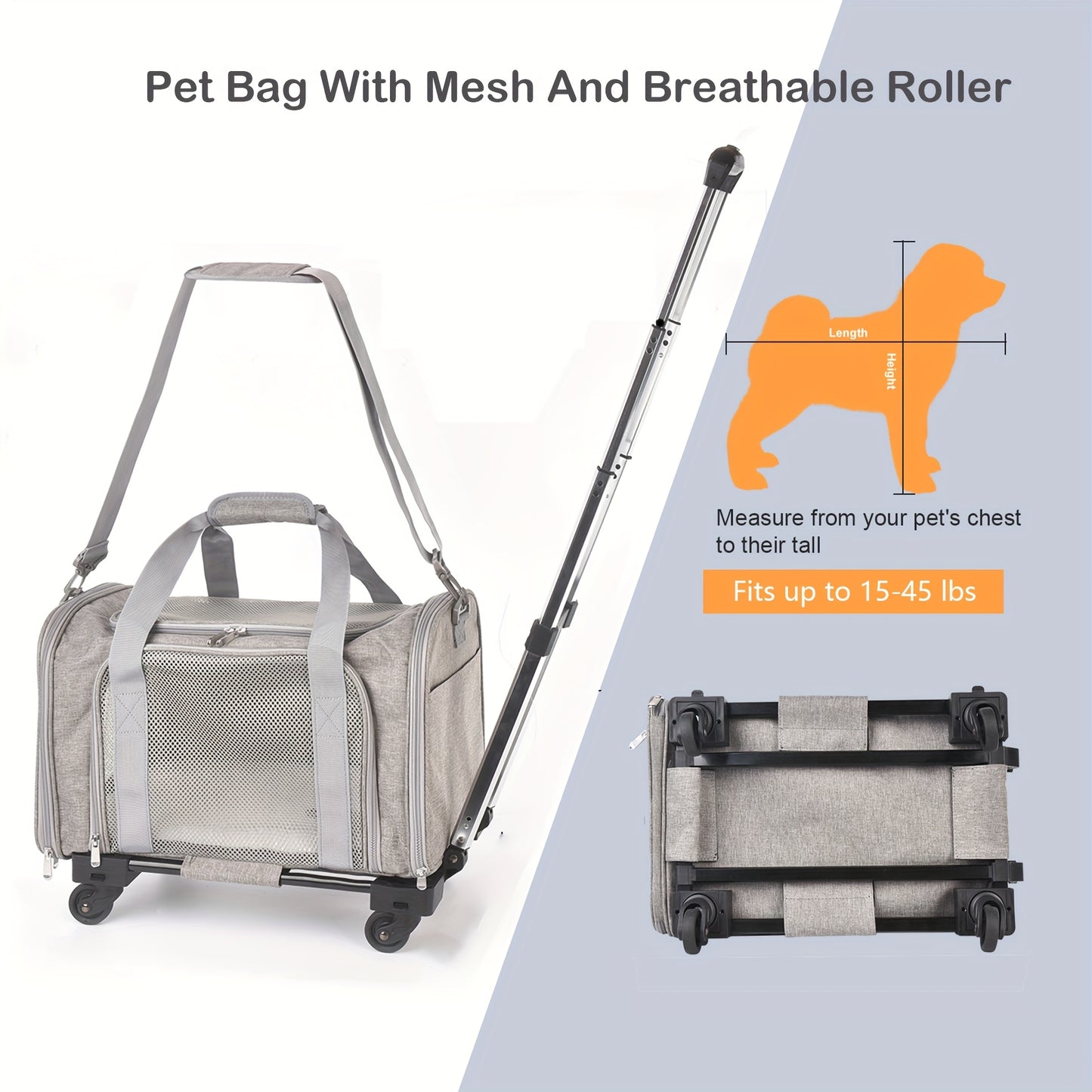 Airline Approved Pet Bag with Smooth Sliding Wheels