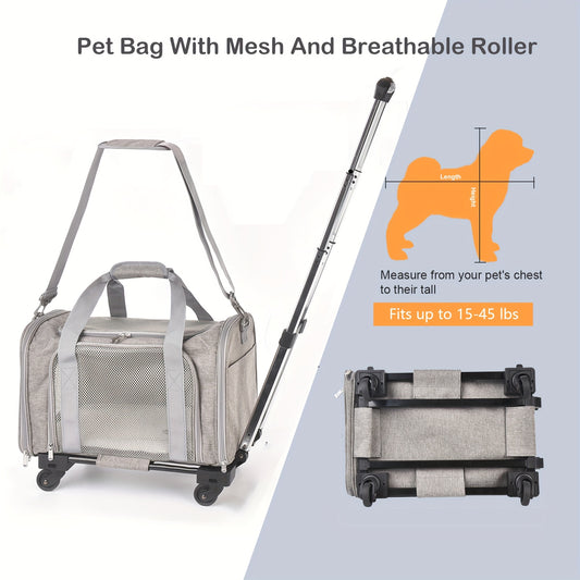 Airline Approved Pet Bag with Smooth Sliding Wheels