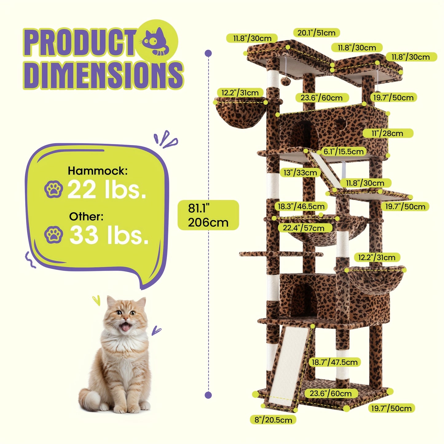 WEWAY Multi-Level Cat Tree Tower with Scratching Posts and Hammock