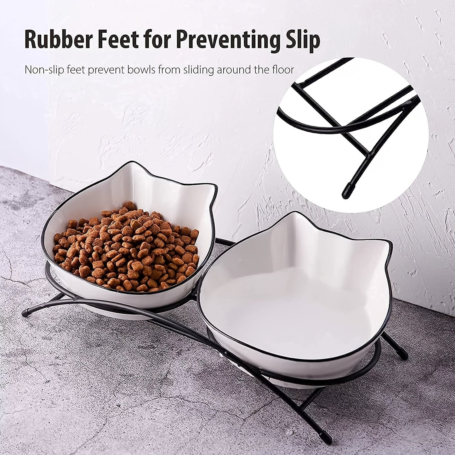 2pcs 12oz Ceramic Cat Bowls - Anti-Vomiting Design