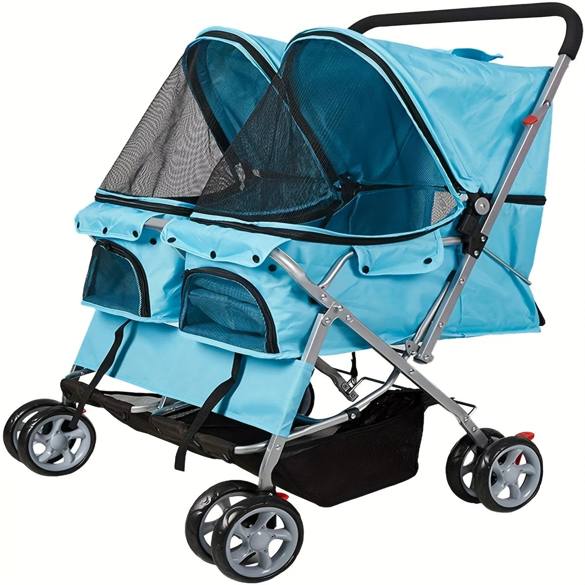 Folding 4-Wheel Double Pet Stroller - Twin Carrier Pushchair