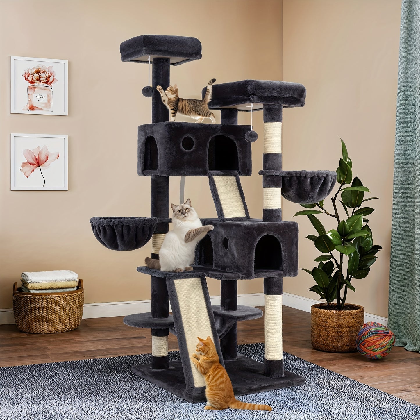 WEWAY Multi-Level Cat Tree Tower with Scratching Posts and Hammock