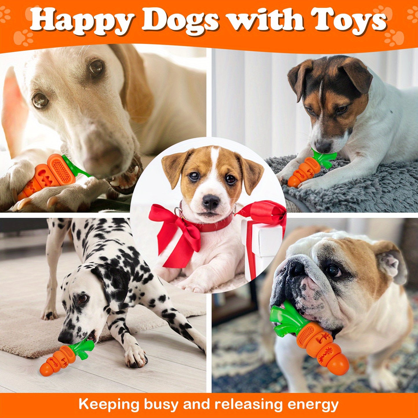 Indestructible Dog Chew Toy Carrot Shape Stress Relief Durable Nylon