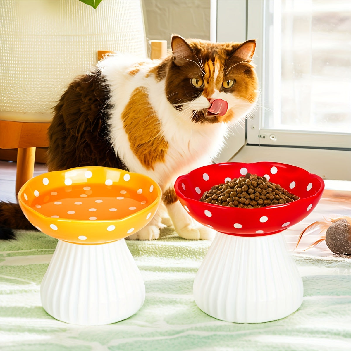 Ceramic Elevated Cat Bowls Set for Comfortable Dining Experience
