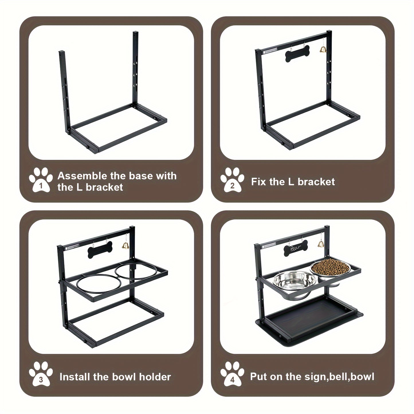 Adjustable Height Elevated Dog Bowl Set For Large Dogs