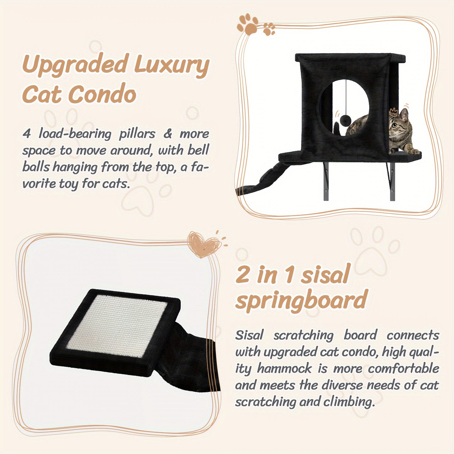 Bifanuo Luxury Wall Mounted Cat Furniture Set for Indoor Cats