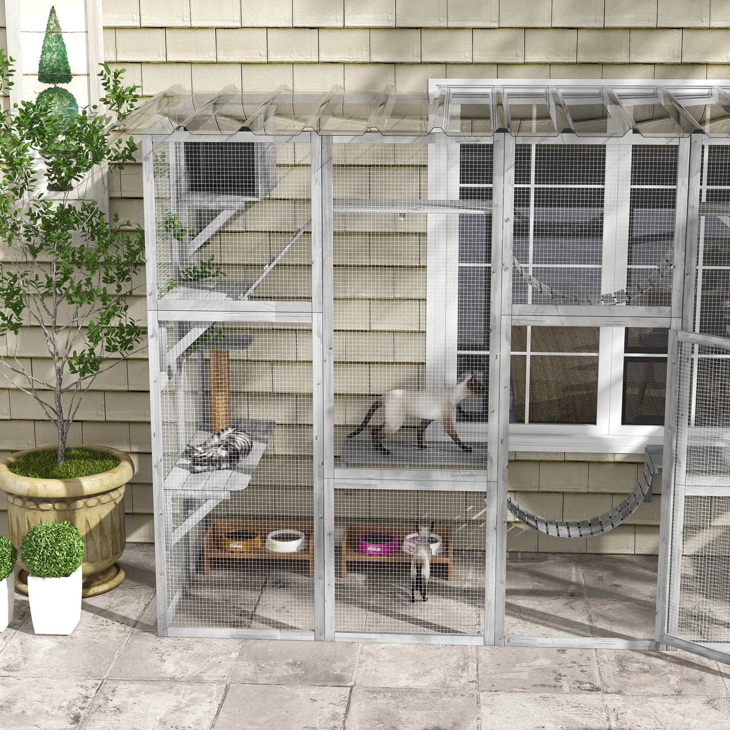 Outdoor Cat Catio Playground with Weather Protection and Shelves