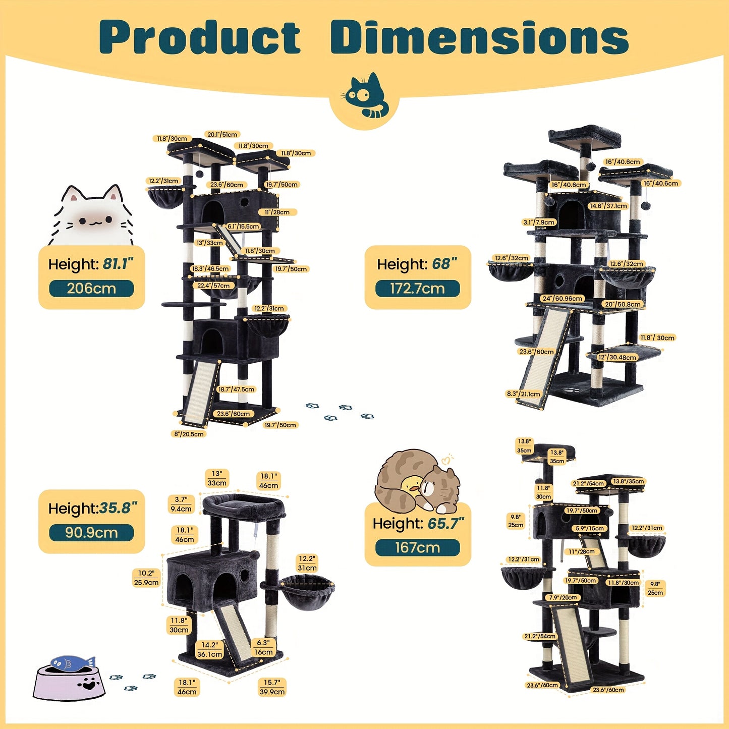 WEWAY Multi-Level Cat Tree Tower with Scratching Posts and Hammock