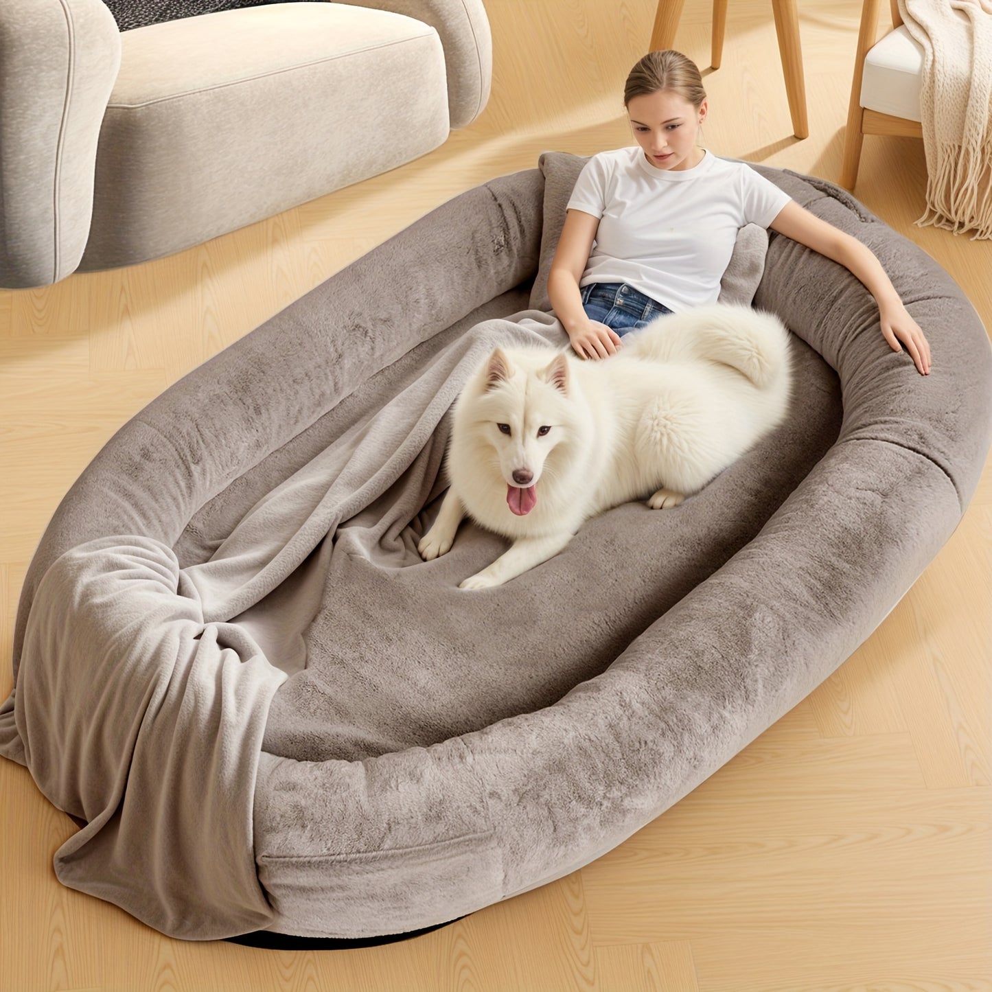 Cozy Human-Sized Dog Bed For All Breeds 71x45 Faux Fur Orthopedic Nap Bed