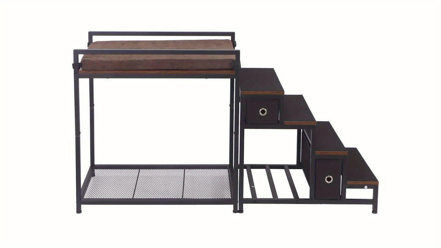 Pet Bunk Bed with Stairs and Storage for Dogs and Cats
